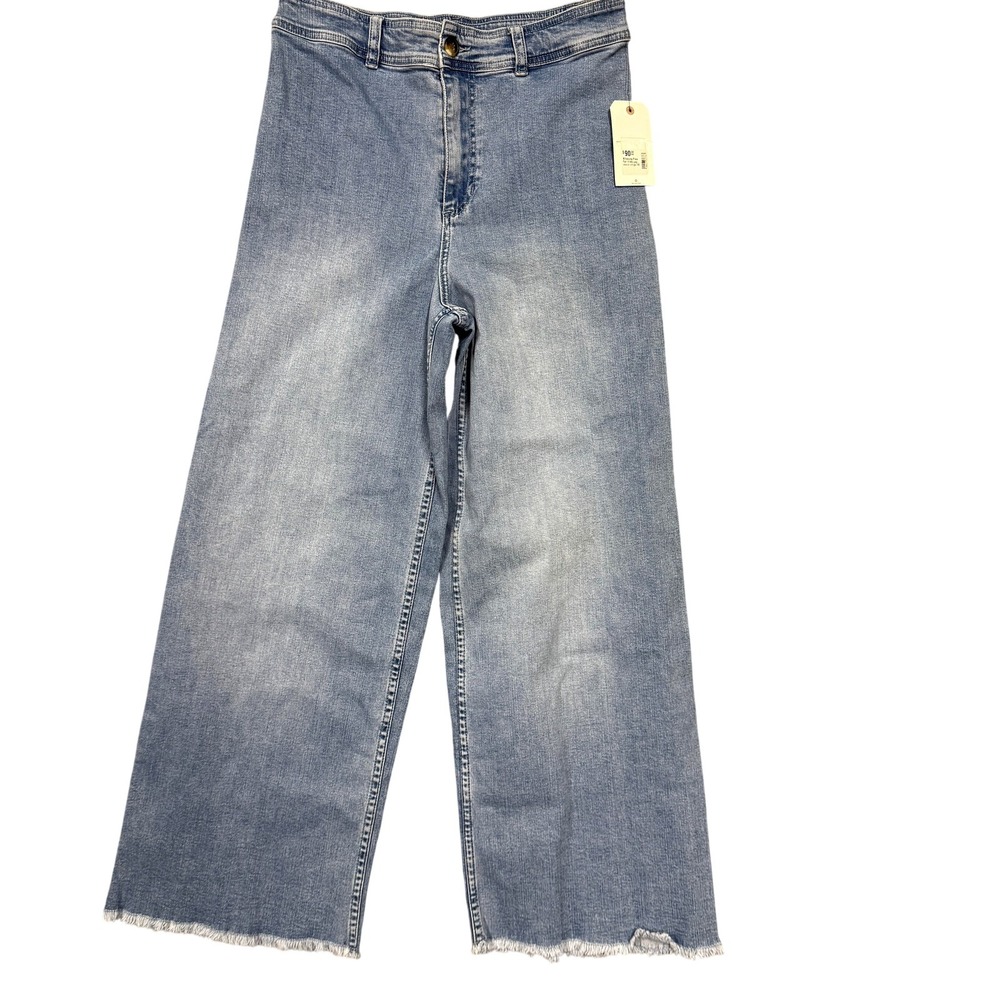 Billabong Free Fall Wide Leg Jeans Womens 30 Blue Light Wash High Rise Raw Hem